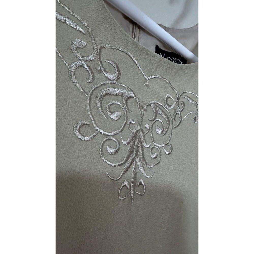 Montee Dress Womens 16W Sleeveless Embroidered Sheath Lined Zipper  Vent Beige - Picture 7 of 9